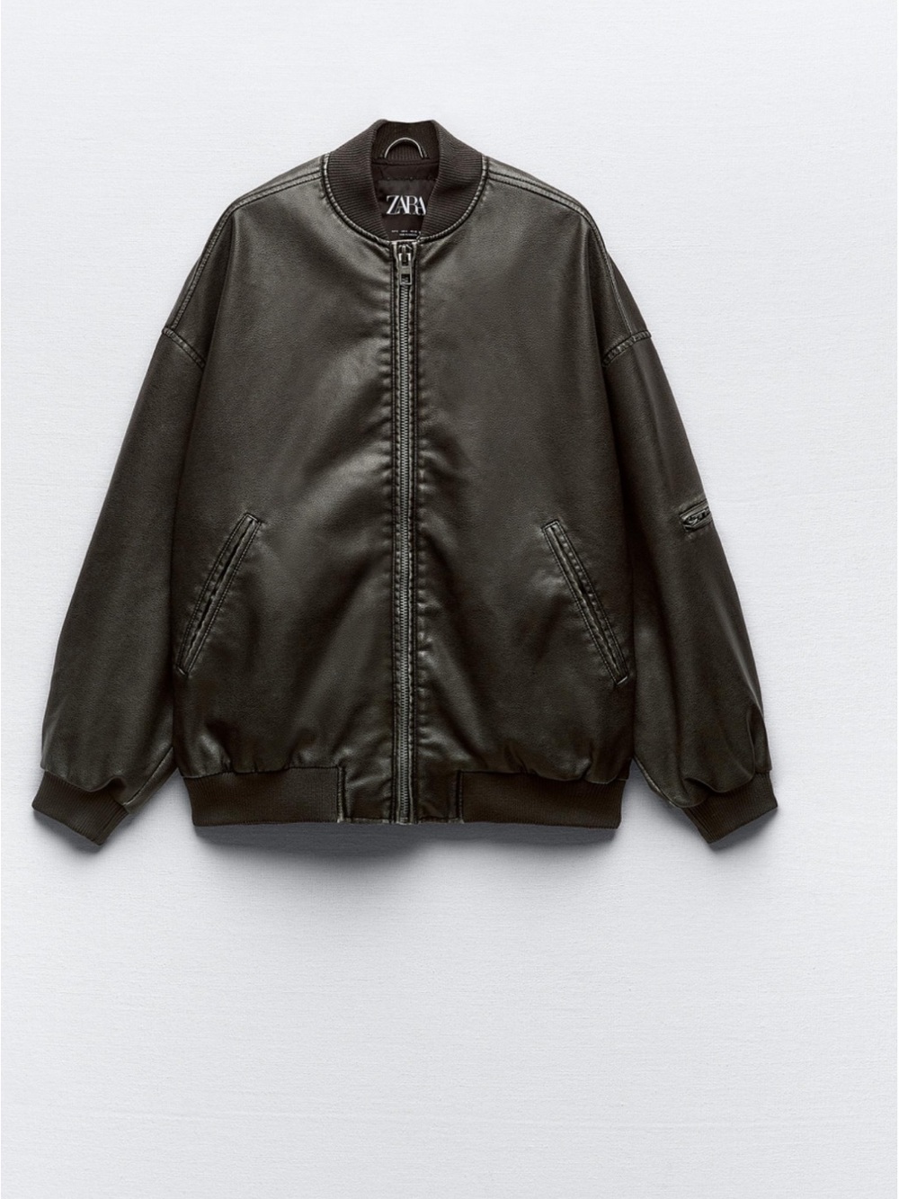 Zara Women’s  Dark Brown Faux Leather Bomber Jacket